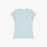 Light blue t-shirt with a small logo on a white background