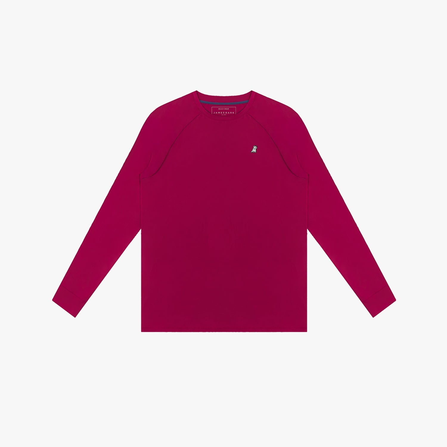Red long-sleeve rashguard on a white background