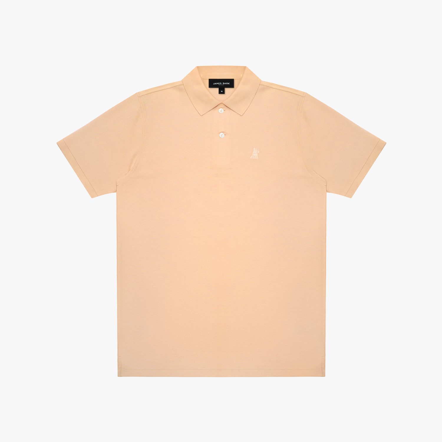 Beige polo shirt with a small logo on a white background