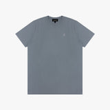 Gray t-shirt with a small logo on a white background