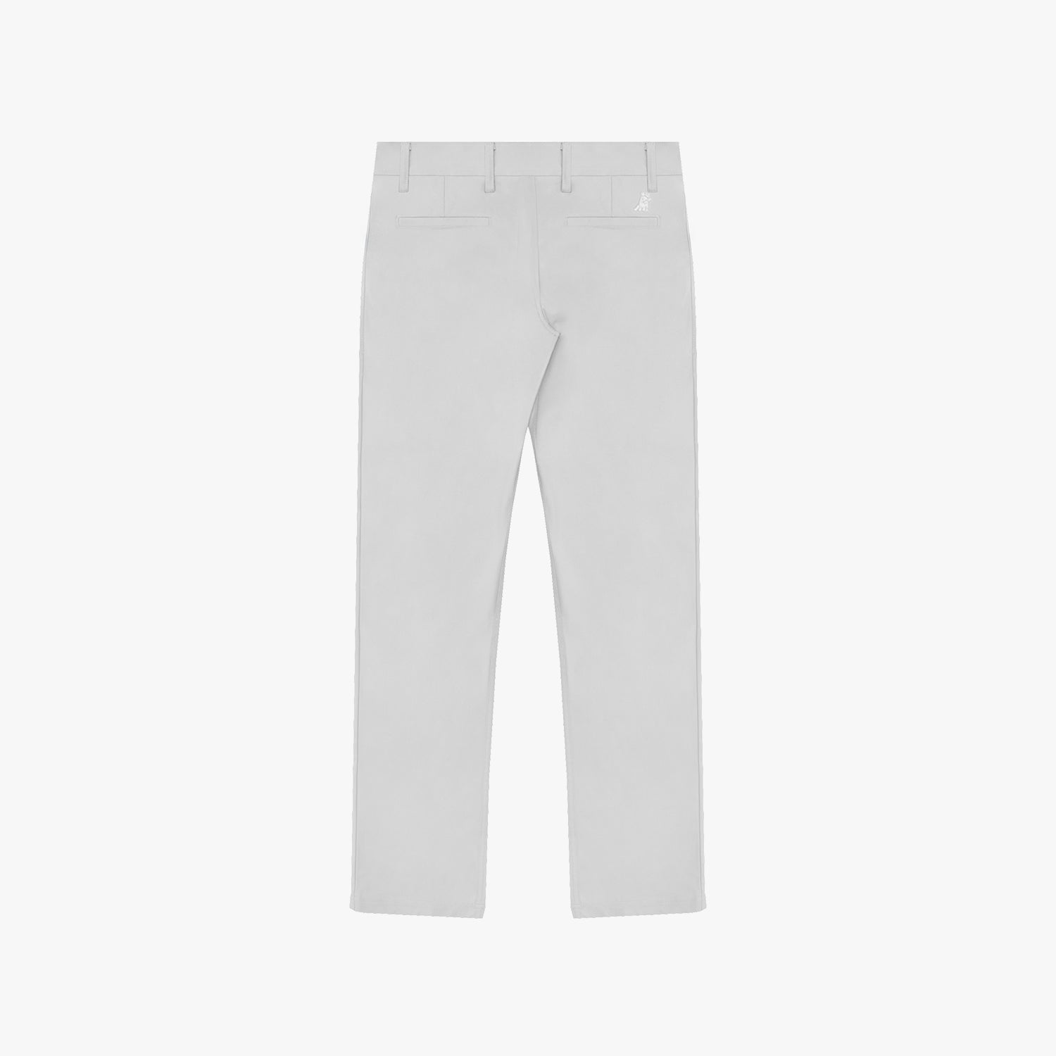 Back view of light gray pants on a white background