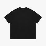 Back view of a black t-shirt on a white background