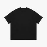 Back view of a black t-shirt on a white background