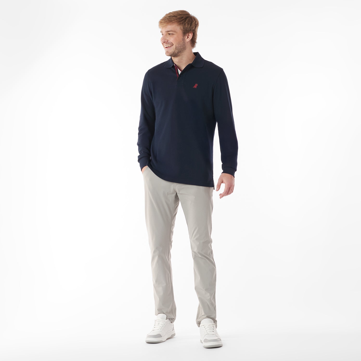Men's Long Sleeve Striped Polo Shirt - JAMES BARK