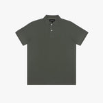 Dark green polo shirt with a small logo on a white background