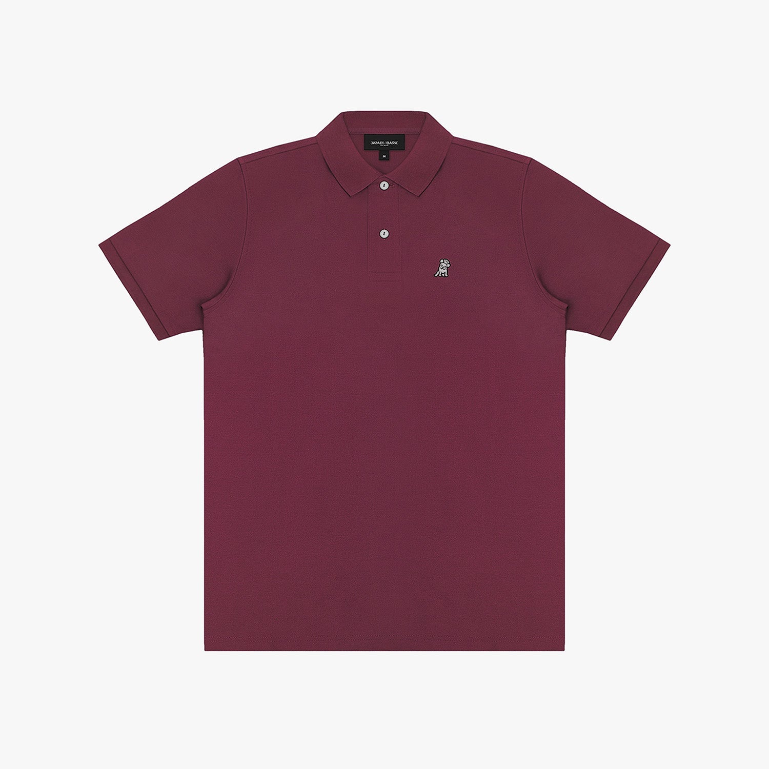 Maroon polo shirt with a small logo on a white background