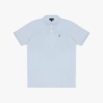 Light blue polo shirt with a small logo on a white background