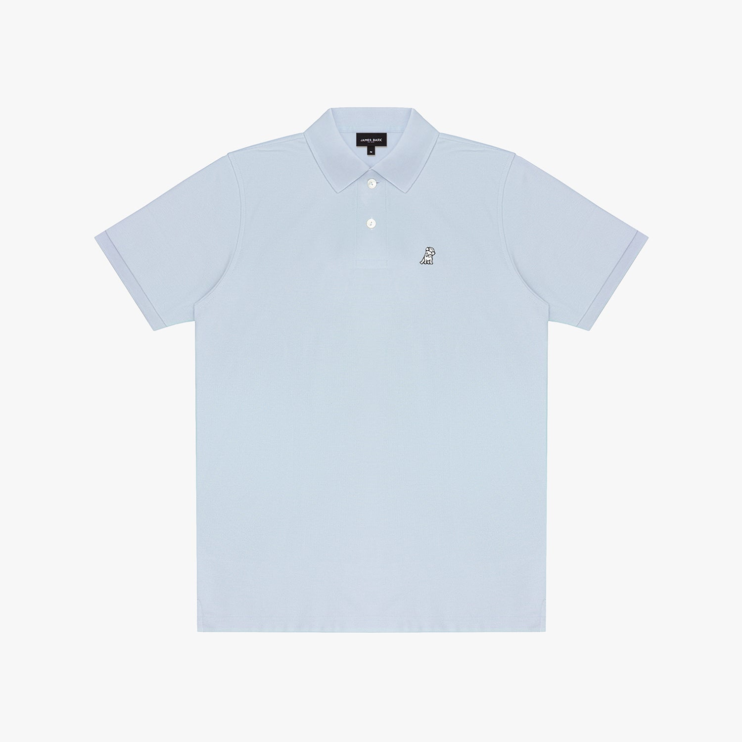 Light blue polo shirt with a small logo on a white background