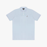 Light blue polo shirt with a small logo on a white background
