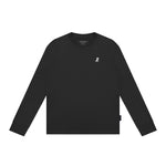 Navy long-sleeve shirt with a small logo on a white background