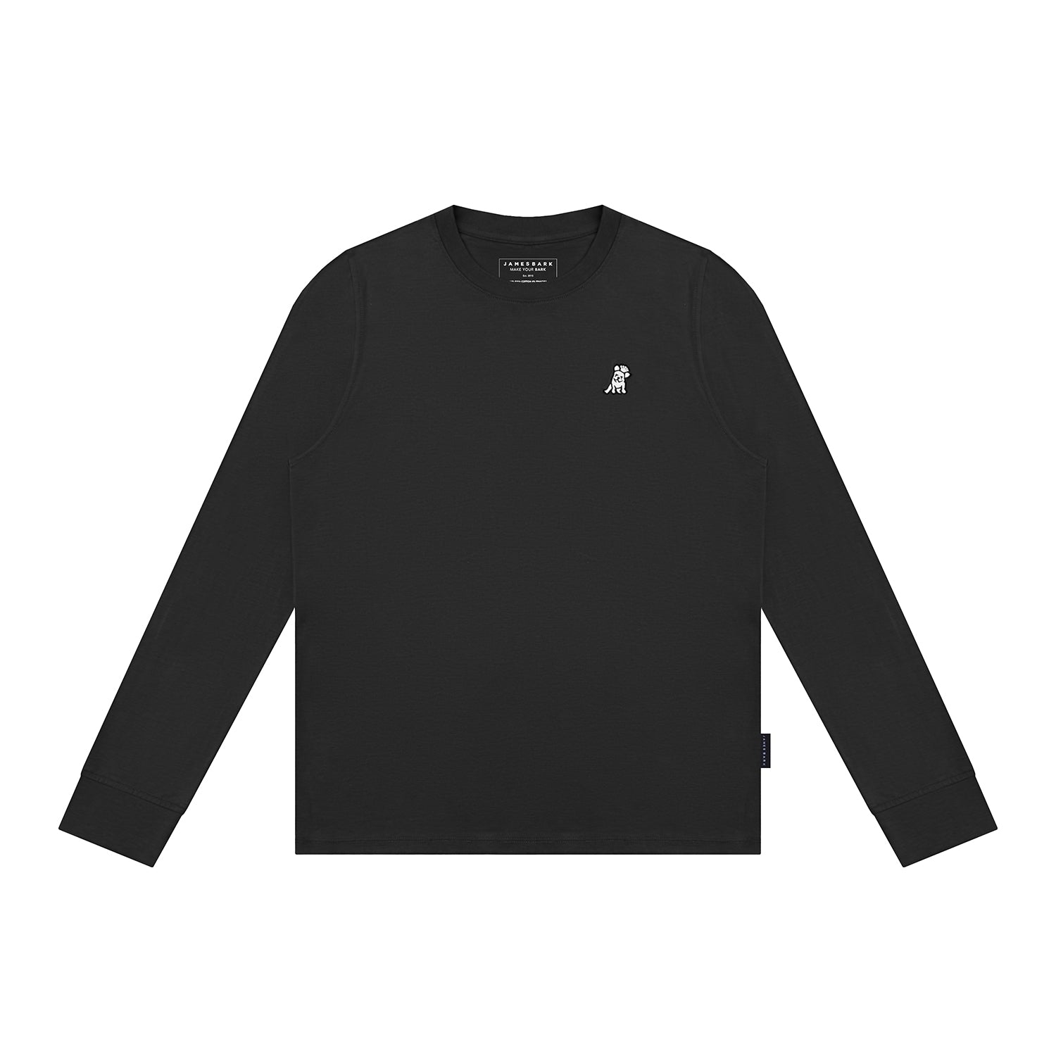 Navy long-sleeve shirt with a small logo on a white background