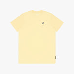 Yellow t-shirt with a small logo on the chest against a white background
