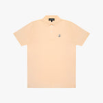 Beige polo shirt with brand logo on a white background
