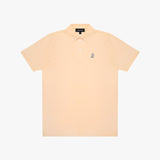 Beige polo shirt with brand logo on a white background