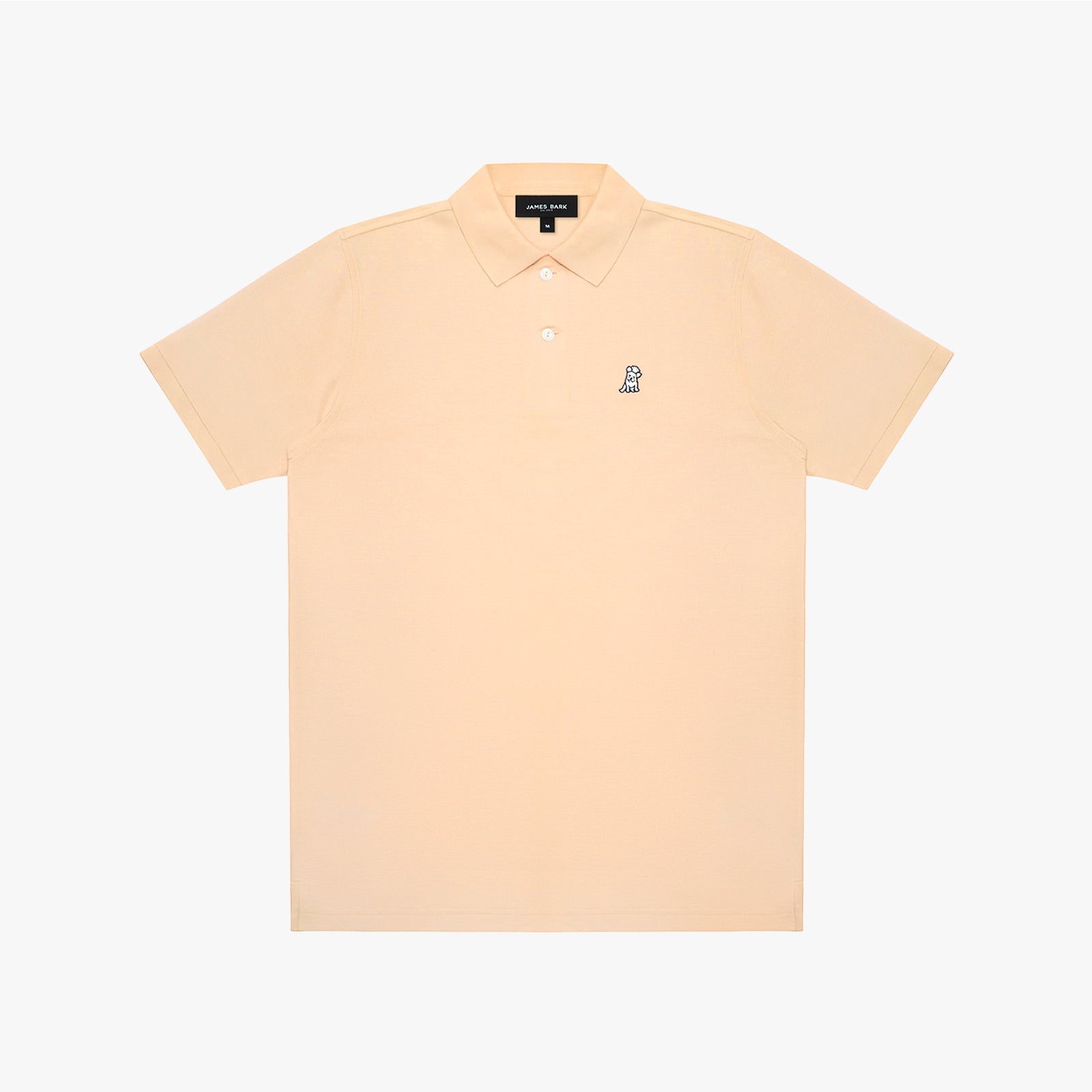 Beige polo shirt with brand logo on a white background