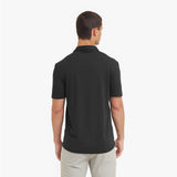 Man wearing a black polo shirt on a white background