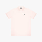 Light pink polo shirt with a small white logo on a white background