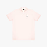 Light pink polo shirt with a small white logo on a white background