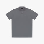 Gray polo shirt with a small logo on a white background