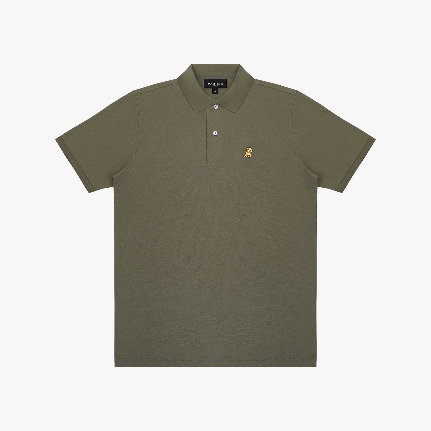 Green polo shirt with a small logo on a white background