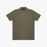 Green polo shirt with a small logo on a white background