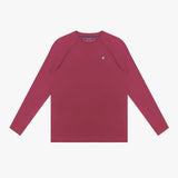 Maroon long-sleeve rashguard on a white background