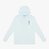 Light blue hoodie with a palm tree design on a white background