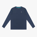 Navy long-sleeve rashguard with a small logo on a white background