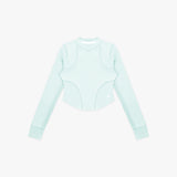 Light blue long-sleeve rashguard on a white background