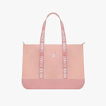 The James Bark tote bag in a two-tone pink design with branded straps and a centered dog logo