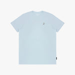 Light blue t-shirt with a small logo on the chest against a white background