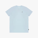 Light blue t-shirt with a small logo on the chest against a white background