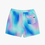 Back of the multicolored tie-dye shorts with a pocket on a white background