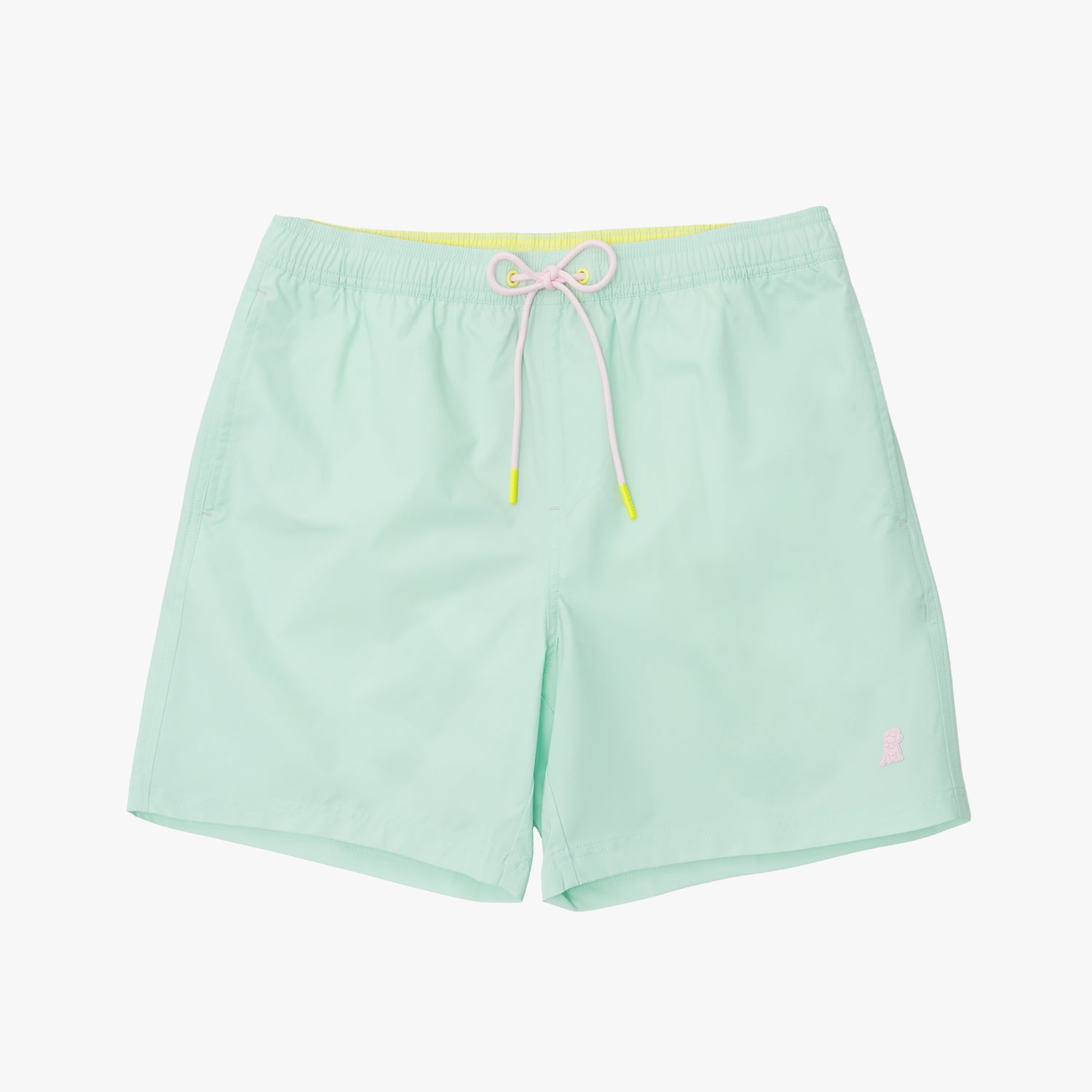 Light green shorts with a drawstring on a white background