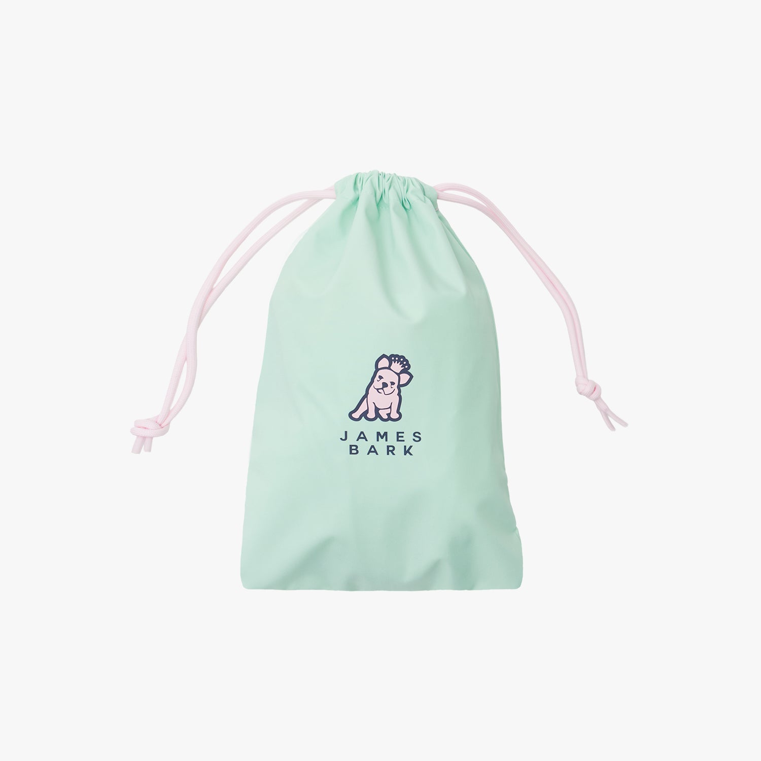 Mint green drawstring bag with 'James Bark' logo on a white background
