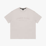 Beige t-shirt with 'JAMES BARK ELEMENTS' text on a white background