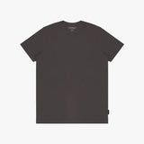 Black t-shirt with a brand label on a white background