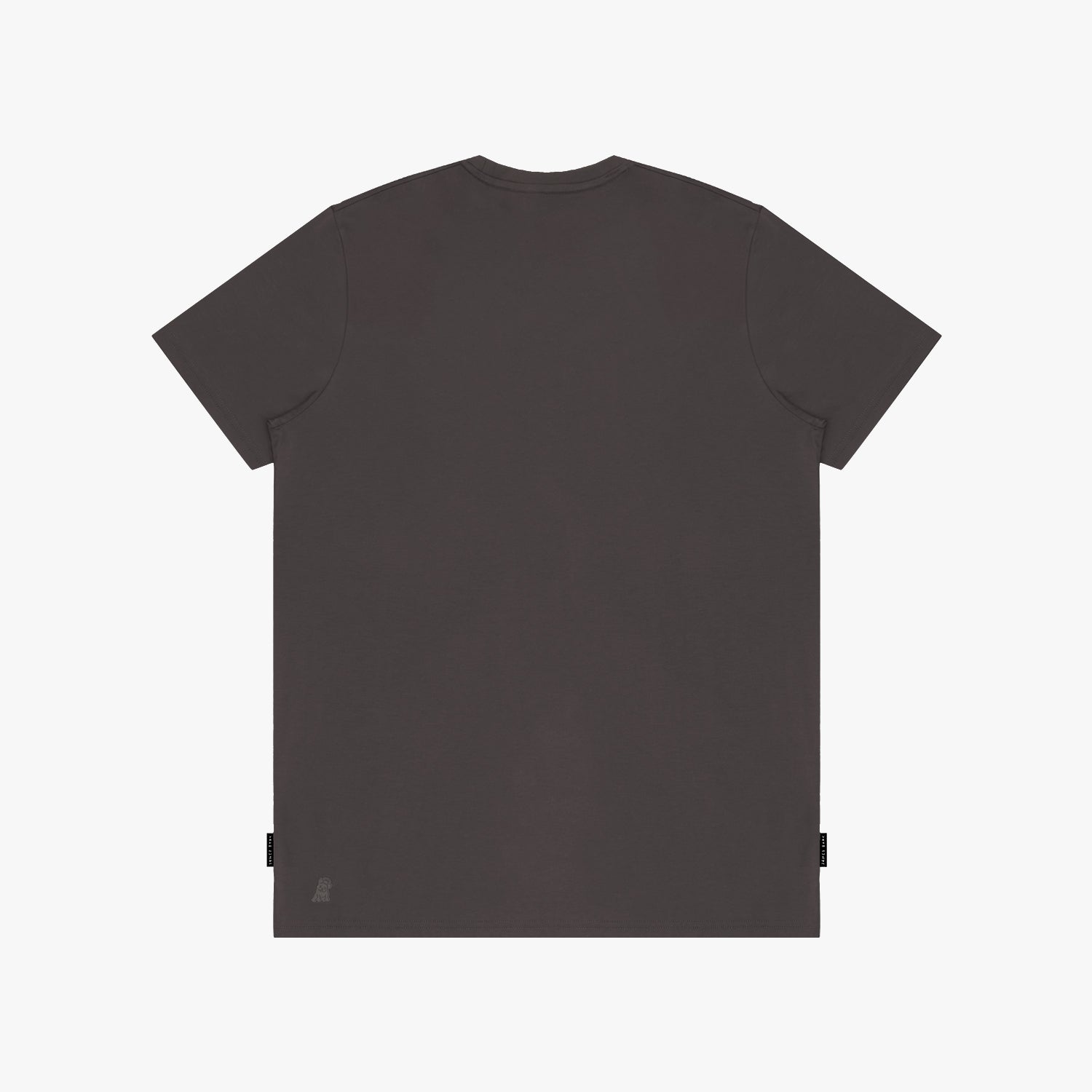 Back view of a black t-shirt on a white background