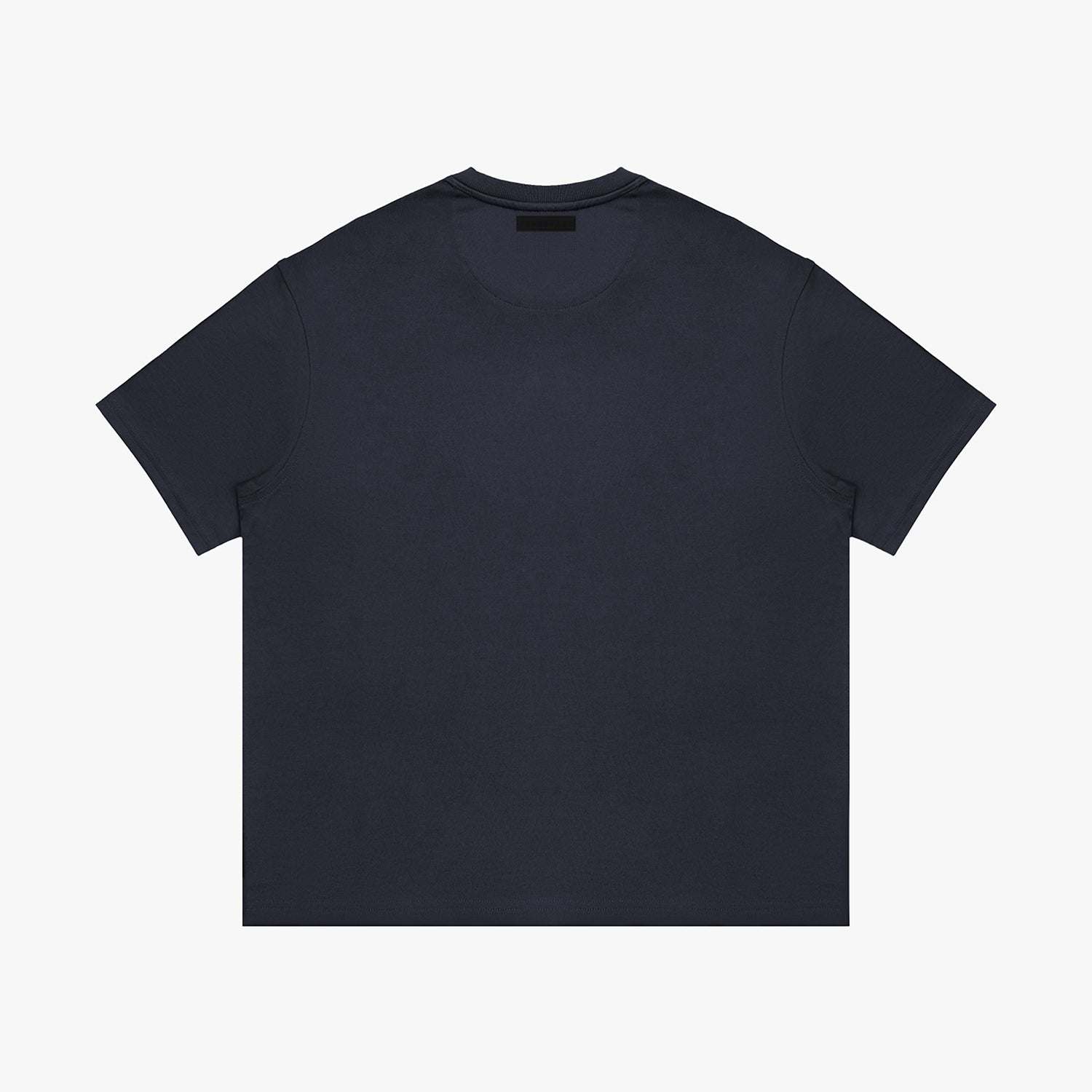 Back view of a navy t-shirt on a white background
