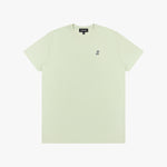 Light green t-shirt with a small logo on a white background