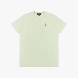 Light green t-shirt with a small logo on a white background