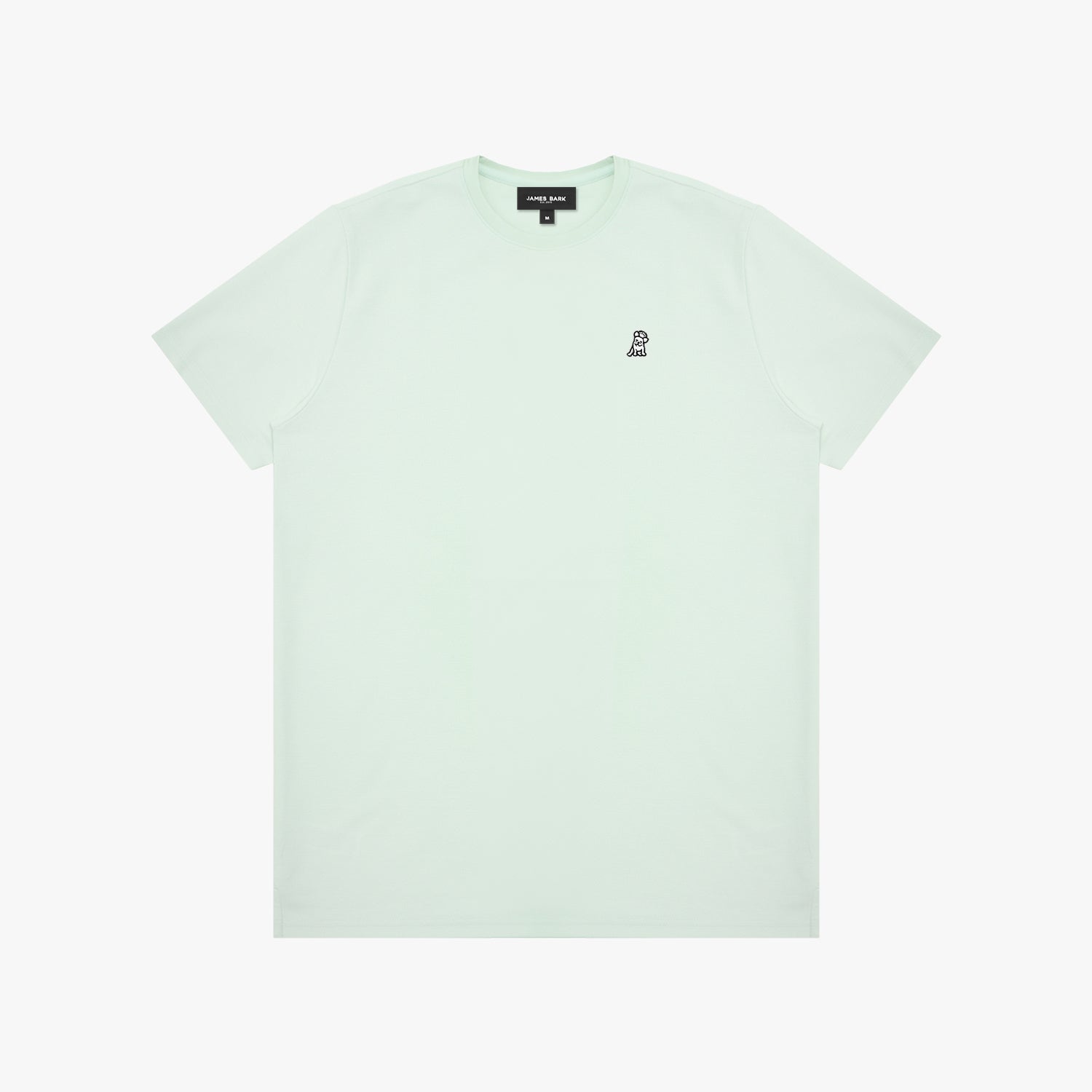 Light green t-shirt with a small logo on a white background