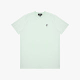 Light green t-shirt with a small logo on a white background