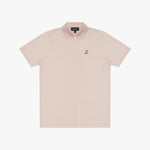 Beige polo shirt with a small logo on a white background