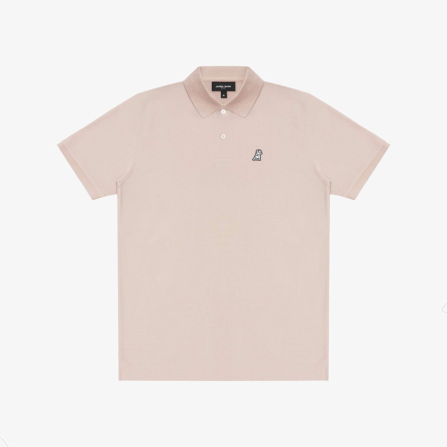 Beige polo shirt with a small logo on a white background