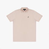 Beige polo shirt with a small logo on a white background