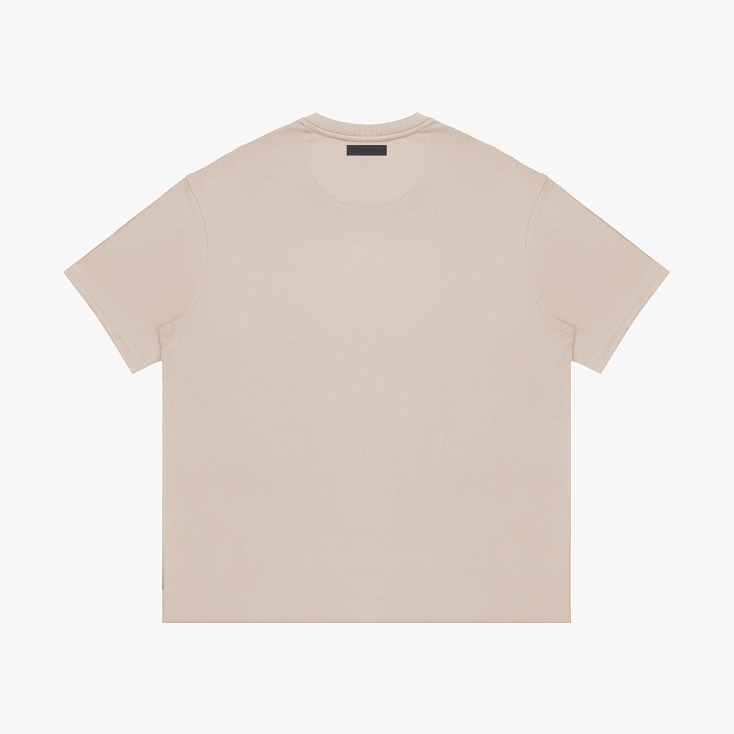 Back view of a beige t-shirt on a white background