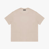 Back view of a beige t-shirt on a white background